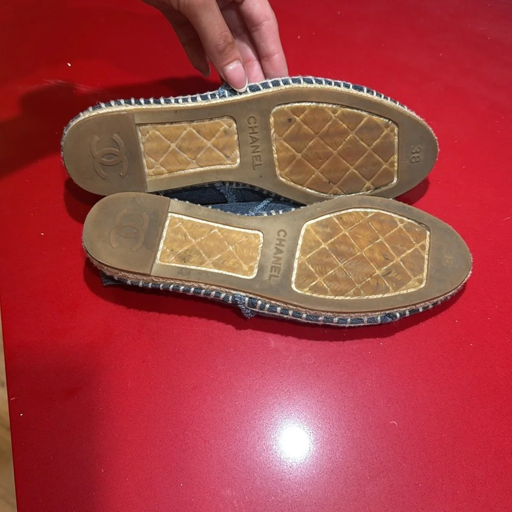 CHANEL Black Denim Espadrille Flats with CC Logo